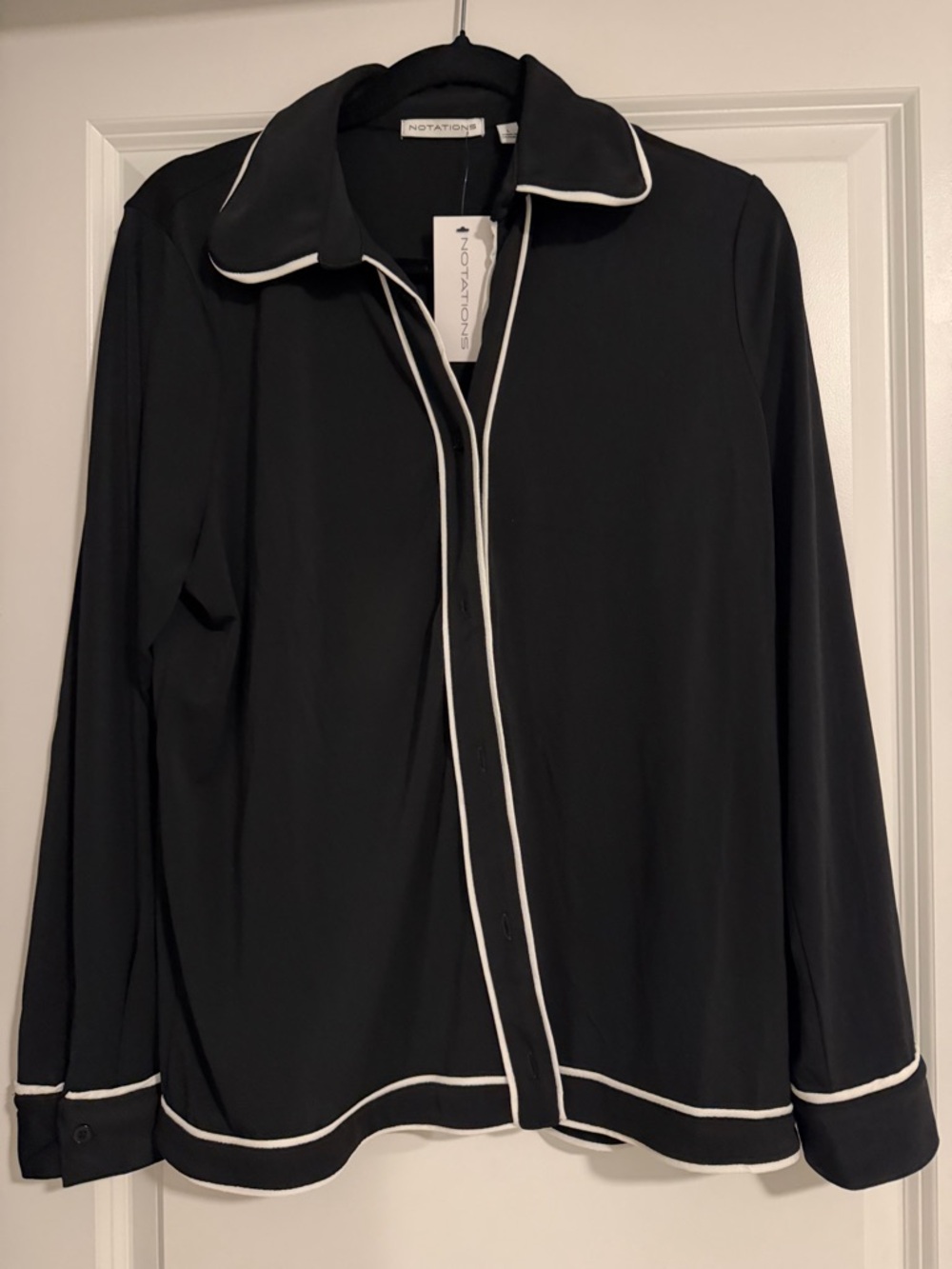 Notations Black Blouse with White Trim